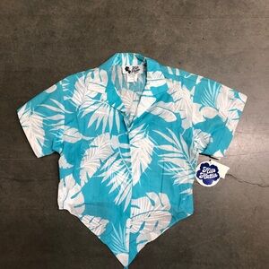 Vintage 80s Hilo Hattie Hawaii Tie Front Cropped Leaf Shirt Womens S Deadstock